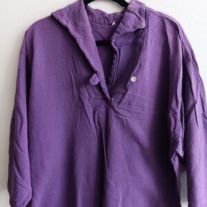 Long Sleeve Purple Button Up Collar Shirt